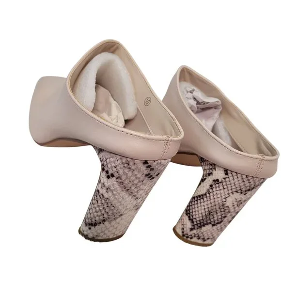 COUTGO Women's Square Toe Mules Snakeskin High Heel Ankle Boots Beige Size 10 - Picture 4 of 11
